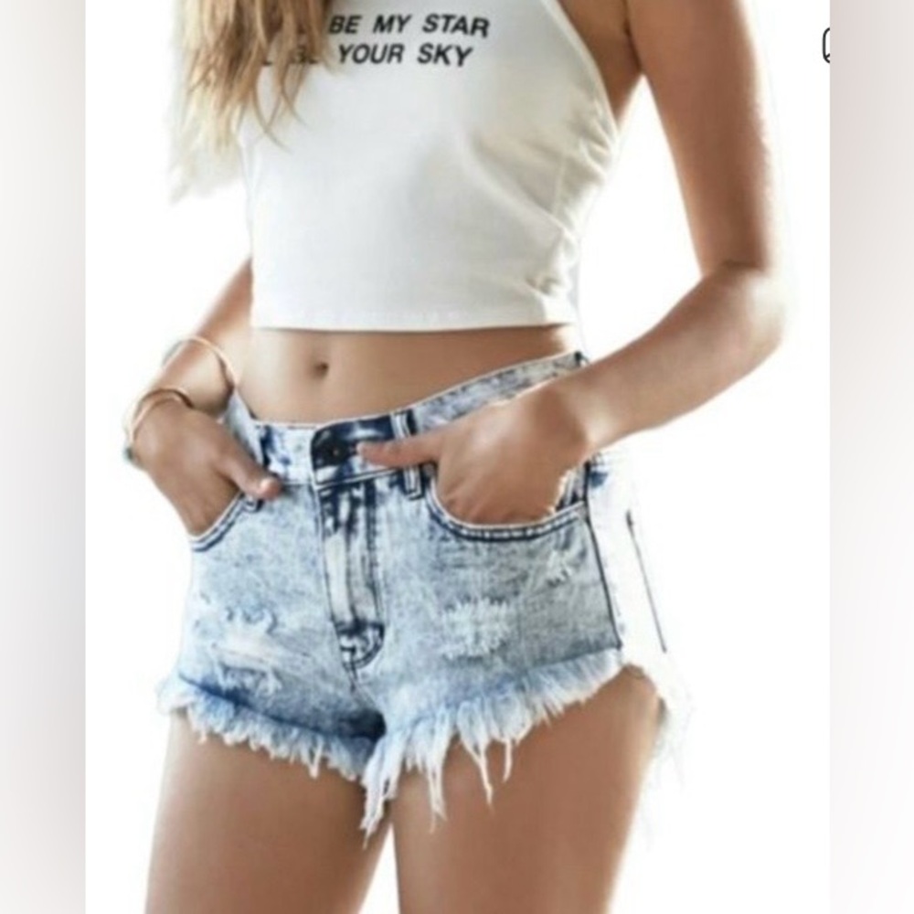 Bullhead Acid Wash Denim High Rise Short Distressed Festival Short size 9